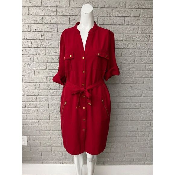 Shargano Red Utility Dress With Gold Tone Hardware Size 12 - Picture 1 of 11